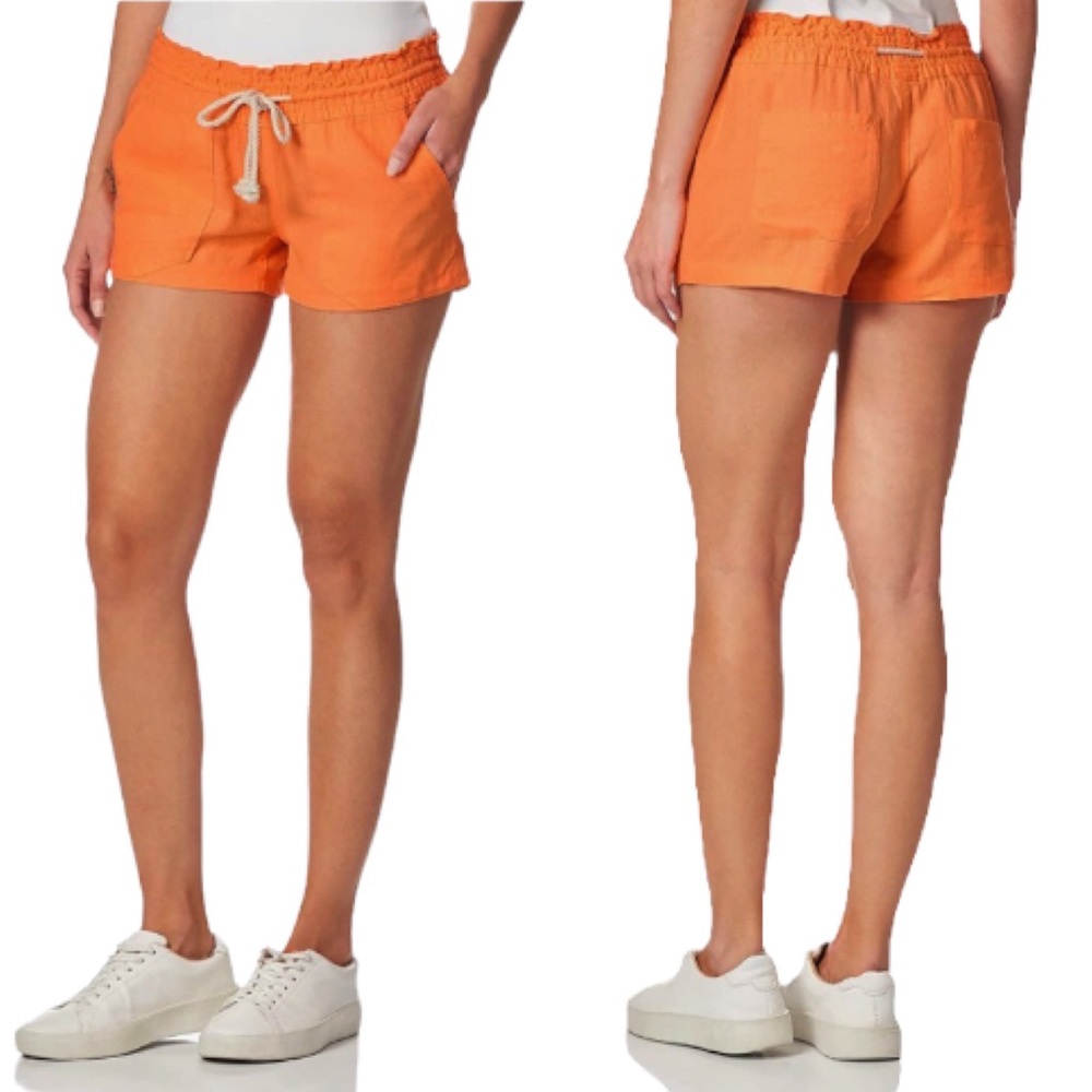 ROXY Orange Linen Blend Oceanside Beach Shorts Large ARJNS03007 NLE0 - Picture 2 of 14